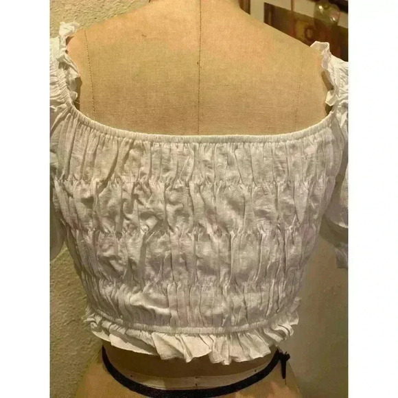 White Square Neck Ruffled Lantern Sleeve Cropped Top NWT Size S - Picture 7 of 9
